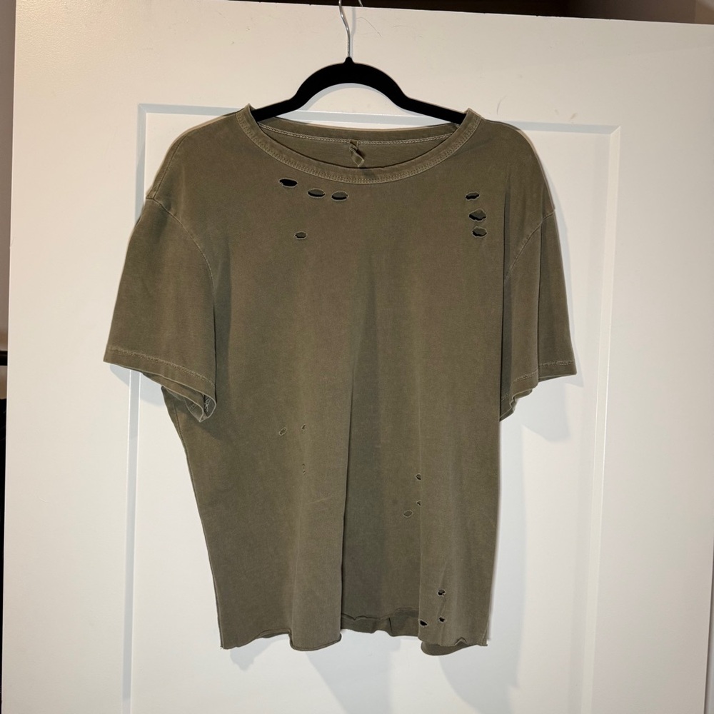 Emma & Sam Olive Distressed Short Sleeve Tee